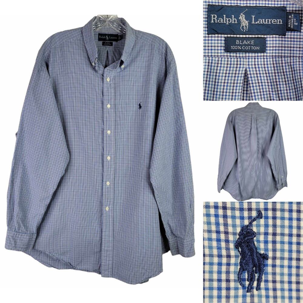 Polo Ralph Lauren Shirt Oxford Button Down Mens Size Large Blue White LS Blake